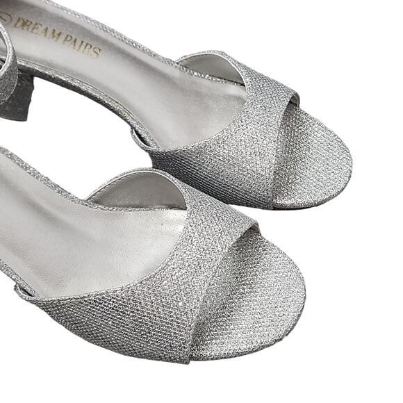 Dream Pairs Silver Glitter Sparkle Block Heel, Size 7 - Picture 2 of 7